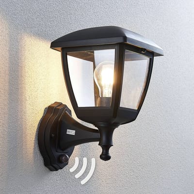 Lindby - Wandlampen buiten - 1licht - polycarbonaat - H: 31.1 cm - E27 - zwart (RAL 9005), helder