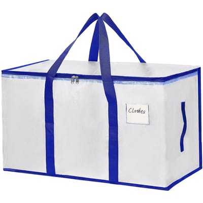 Grand Sac de Déménagement avec Fermetures Éclair Poignées de Transport Grand Sac de Rangement Gain de Place Pliable à Plat Alternative à la Boîte de Déménagement Bleu bleu