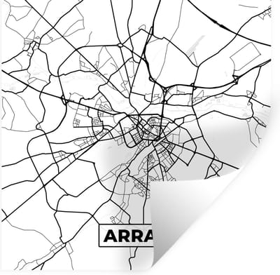 Muurstickers - Sticker Folie - Stadskaart - Plattegrond - Kaart - Arras - Frankrijk - Zwart wit - 100x100 cm - Plakfolie - Muurstickers Kinderkamer - Zelfklevend Behang XXL - Zelfklevend behangpapier - Stickerfolie