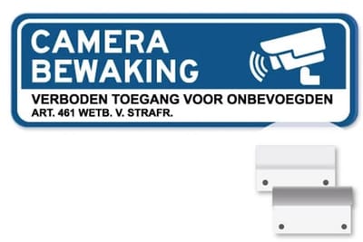 Bord Camerabewaking Verboden toegang - blauw - Weerbestendig Aluminium - 40x15 cm - Bevestiging: Met muur-/ wandmontage beugels