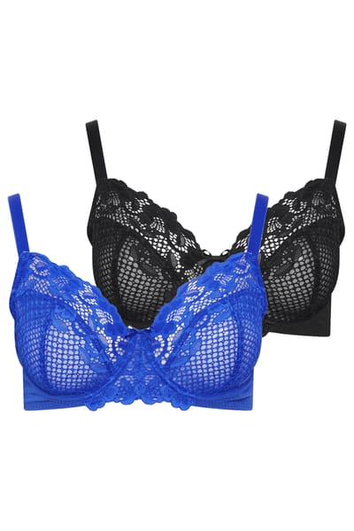 Yours Yourset Set Van 2 Kobaltblauwe Beha's Met Kantafwerkingsize 38B