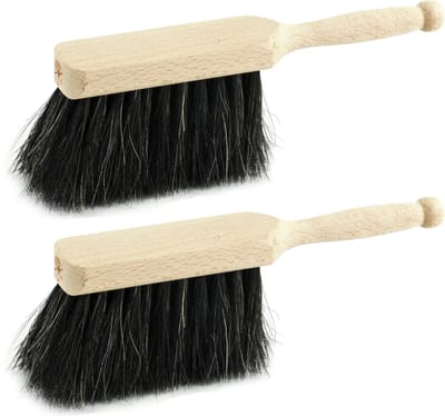 Kinderstoffer - 2x stuks - handveger met houten handvat - 2x - Kinderspeelgoed schoonmaakartikelen - 18 x 6 cm
