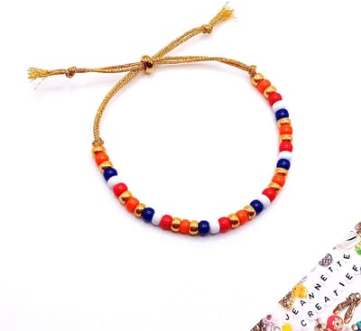 Jeannette-Creatief® - Holland - Koord Armband Rood Wit Blauw Goud Oranje -