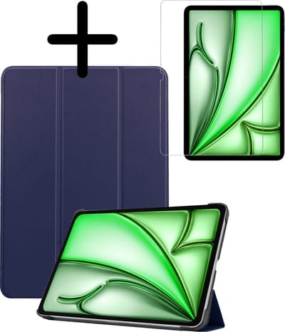 Hoesje Geschikt voor Apple iPad Air 6 (2024) - 11 inch - 6e Generatie - M2 - Met Screenprotector - Trifold Bookcase - Hard Cover - Hardcover Book Case - Tablet Hoes - Donkerblauw
