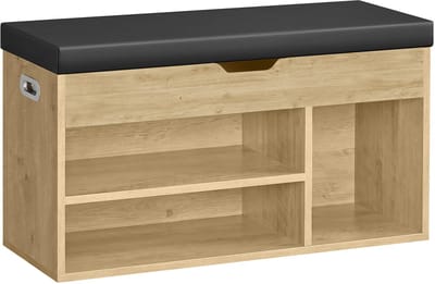 Schoenenkast met zitkussen - Artisan eiken - Zwart PU-lederen zitkussen - Industrieel design