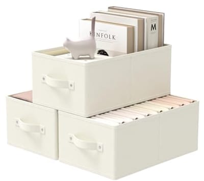 Omgoods - Set van 3 Opbergmanden voor Kasten, Vliesstof, Beige