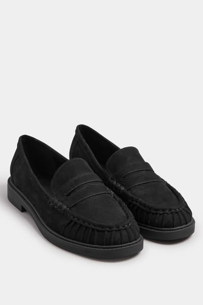 Yours Zwarte Loafers Van Imitatiesuède Met Gerimpelde Voorkant En Extra Brede Eeepasvormsize 37EEE