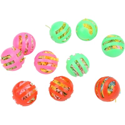 10pcs Jouet Balle Oiseau Coloré Creux Rembourré Perroquets Boules de Fourrage avec Cloche pour Perruche Calopsitte green