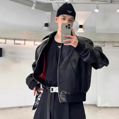 Veste en cuir PU courte rétro à revers pour hommes, Veste de moto ample d'automne XXL noir