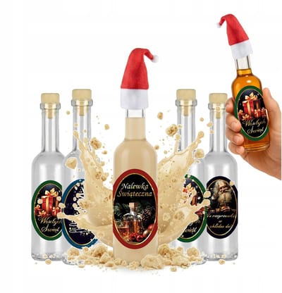 Bimberek Futura Serie - Decoratieve Fles Glas - 100ml - Met Kerstmuts en Etiket