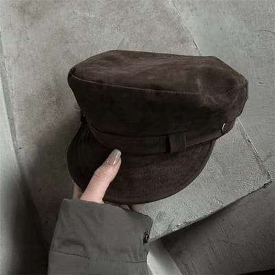 Herfst Nieuw Retro Britse Stijl Krantenjongen Meisjes High End Suède Achtkantige Hoed Toont Gezicht Modieuze Schildershoed M（56-58cm） black