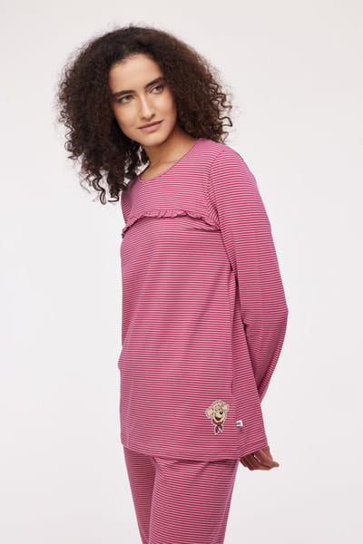 Woody Meisjes-Dames Pyjama roze streep - maat 116/6J
