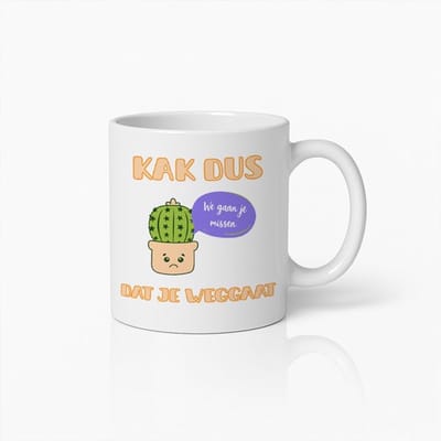 Grappige “Kak Dus Dat Je Weggaat” Witte Mok 330 ml – Nederlandse Afscheid Humor Koffiemok – Perfect Cadeau voor Collega’s & Vrienden