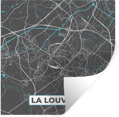 Muurstickers - Sticker Folie - Plattegrond – La Louvière – Blauw – Stadskaart - Kaart - 100x100 cm - Plakfolie - Muurstickers Kinderkamer - Zelfklevend Behang XXL - Zelfklevend behangpapier - Stickerfolie