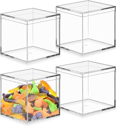 Set van 4 transparante acryl opbergdozen met deksel - 10 x 10 x 10 cm - Ideaal voor sieraden, snoep en decoratieve opslag