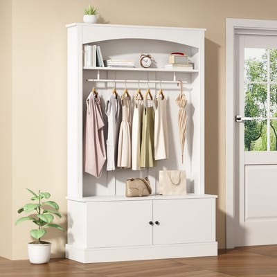Witte entreekast met schoenenrek - garderobe schoenenopberger - vrijstaand - ruimtebesparend - entree - hal - verstelbare legplanken