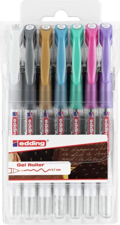 edding 2185 gelroller - gelpen - 0,7mm - set van 7 verschillende kleuren - o.a. geschikt voor papier en karton