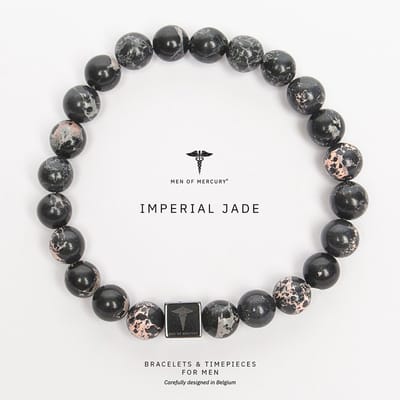 MEN OF MERCURY® Natuursteen Armband Heren - Imperial Jasper - Zwart - Handgemaakt - Elastisch - Innerlijke Kracht & Bescherming - 20 cm