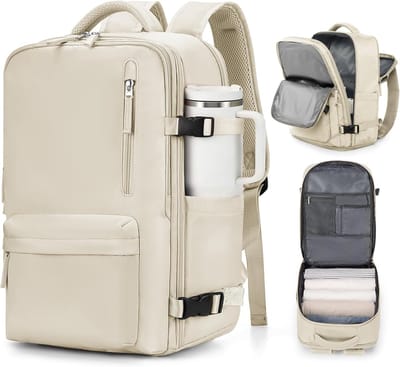 Rugzak Dames - Laptop Rugzak - Reisrugzak Dames - Handbagage Rugzak - Schooltas - Laptopvak 15 Inch - USB Oplaadpoort - Schoenenvak - 40 Liter - Beige