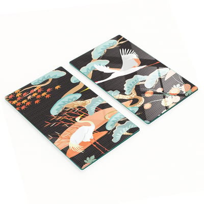 Decoratieve glazen serveerplanken voor snacks met kraanvogelmotief, 2x30x52 cm
