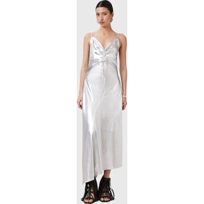 AllSaints Alexia Dress Metallic Silver Taglia: 4 | Abiti Midi Outlet | Donna | Grigio
