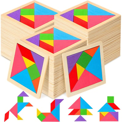 5-100 Stuks Houten Tangram Puzzels Bulk Voor Student Vormen Puzzel Brein Logica Blok Voor Tangram Spel Geometrisch Patroon Blok blue