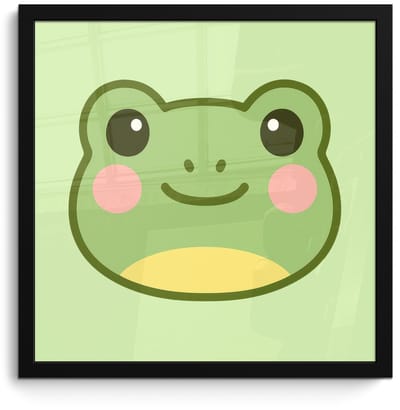 Poster in lijst - Fotolijst 40x40 cm - Posters - Kikker - Groen - Vriendelijkheid - Posterlijst zwart - Decoratie - Wanddecoratie woonkamer - Muurdecoratie slaapkamer
