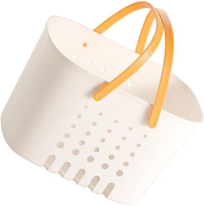Opbergmand Badkamer - Douchemandje Mand - Spullen Organiseren - Met Afvoer Gaten - 25 x 18 x 16 cm - Geel