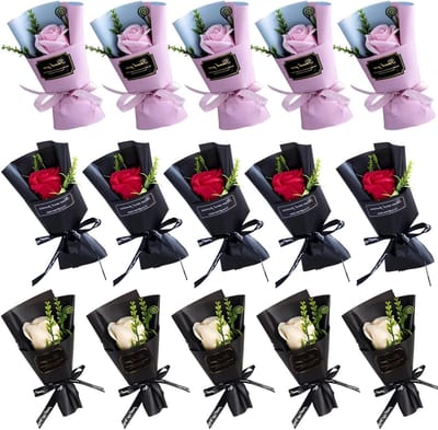Mini Zeep Bloemboeketten - Behouden Bloemen - Bruiloft Decoratie - Tijdloos Romantisch Ontwerp - 30 Stuks - Rood En Champagne