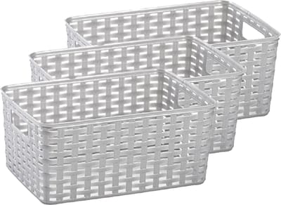 Plasticforte Opbergmand - 3x - Kastmand - rotan kunststof - zilver - 6 Liter - 19 x 29 x 13 cm