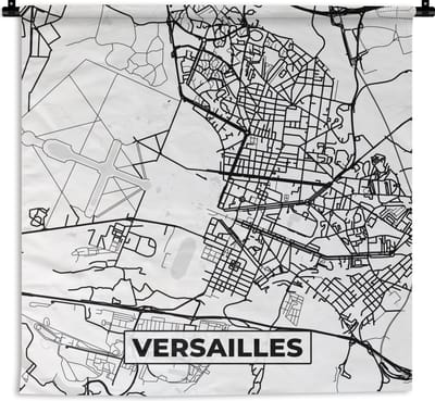 Wandkleed - Wanddoek - Stadskaart - Plattegrond - Versailles - Kaart - Frankrijk - Zwart wit - 180x180 cm - Wandtapijt
