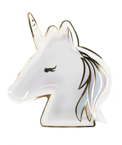 ARTYFETES - 8 eenhoorn kartonnen borden pastel en goud 23 cm hoofdvorm