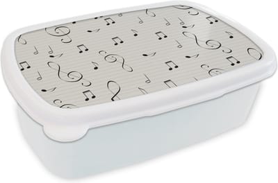 Broodtrommel Wit - Lunchbox - Brooddoos - Bladmuziek - Patronen - Muziek - 18x12x6 cm - Volwassenen