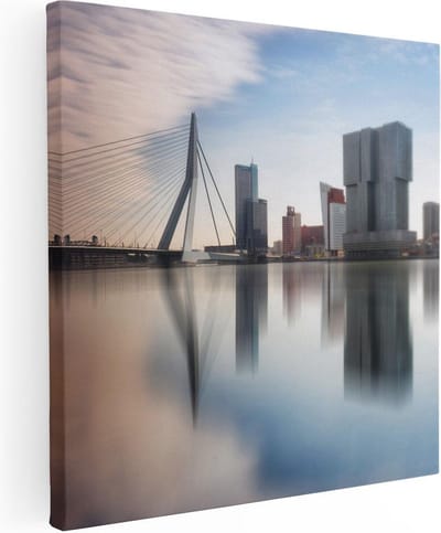 Artaza Canvas Schilderij Rotterdam - 80x80 cm - Wanddecoratie Skyline - Muurdecoratie Erasmusbrug - Schilderijen Op Canvas