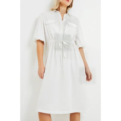 French Connection Elkie Twill Drawstring Dress Linen White Maat: XS | Blousejurken Outlet | Dames | Wit