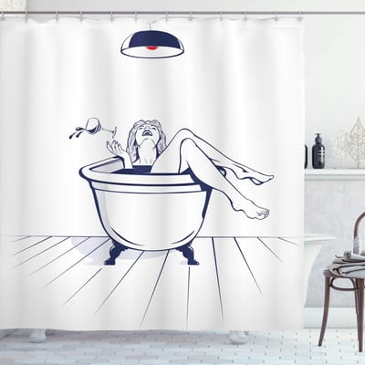 ABAKUHAUS Douchegordijn – Moderne Kunst 175×240 cm – Polyester, Waterafstotend, donkerblauw/wit/rood