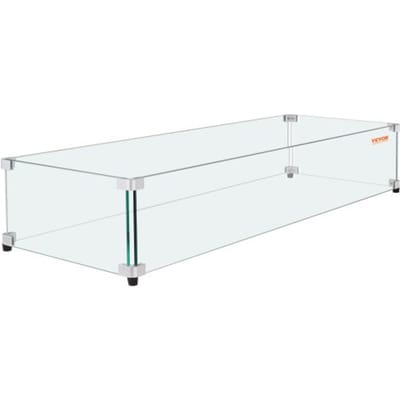 VEVOR Glazen Windscherm voor Rechthoekige Vuurkorftafel 924 x 417 x 191 mm, 8 mm dik en stevig gehard glazen paneel met harde aluminium hoekbeugel en rubberen voetjes, eenvoudig te monteren