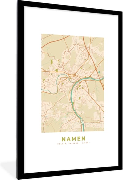 Fotolijst incl. Poster - Kaart - Plattegrond - Stadskaart - België - Namen - 80x120 cm - Posterlijst