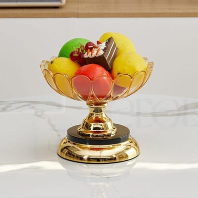 Licht Luxe Stijl Meerlaagse Draaiende Kristallen Fruitschaal Europese Stijl Meerlaagse Kristallen Fruitschaal yellow