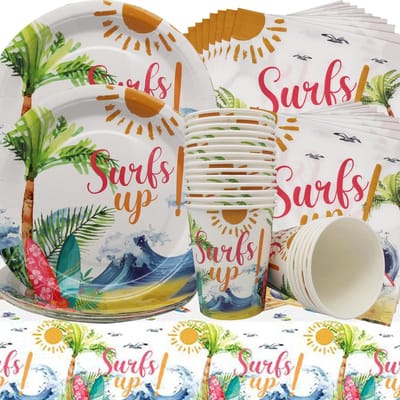 Dailygoods- Zomerservies 61 Stuks - Papieren Borden/Servetten - Tafelkleed - Hawaïaanse Decoraties - Zwembadfeesten - Kinderverjaardagsfeestje - Feestservies