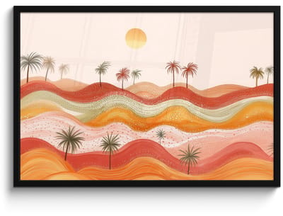 Poster in lijst - Fotolijst 90x60 cm - Posters - Abstract landschap - Palmbomen - Kleurrijk - Posterlijst zwart - Decoratie - Wanddecoratie woonkamer - Muurdecoratie slaapkamer