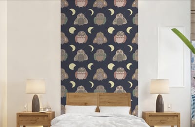 Behang - Fotobehang Uil - Patronen - Maan - Breedte 120 cm x hoogte 240 cm