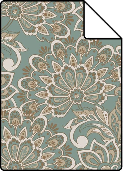 Proefstaal ESTAhome behang vintage bloemen vergrijsd groen - 26.5 x 21 cm - 131088-S