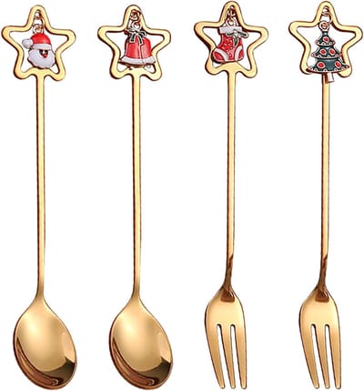 Gouden zilverwerkset,Roestvrijstalen bestekset voor Kerstmis | Kerstvorken en lepels, boomtheelepel, koffielepel, dinervorken, ijslepel, serviesgoed