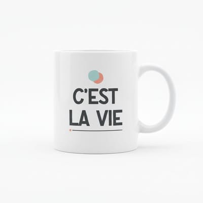 Minimalistische Tekst Mok 330 ml – “C’est La Vie” – Stijlvolle Keramische Koffie- en Theemok met Franse Tekst