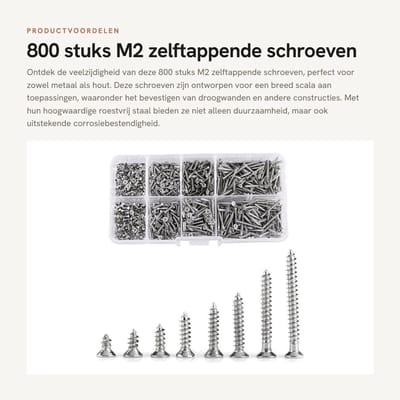 Dailygoods- Zelftappende Schroeven 800 Stuks - Roestvrij Staal - Kruiskopschroeven - Voor Metaal/Hout - Opbergdoos - Corrosiebestendig