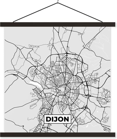 Posterhanger incl. Poster 60x60 cm - Schoolplaat - Stadskaart - Frankrijk - Kaart - Dijon - Plattegrond - Textielposter - Zwarte latten - Stadskaart