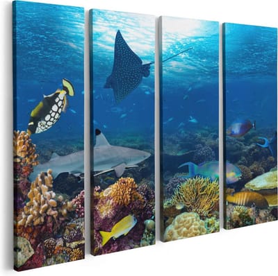 Artaza Canvas Schilderij Vierluik Vissen met Koraalrif in de Oceaan - 80x60 - Foto Op Canvas - Canvas Print