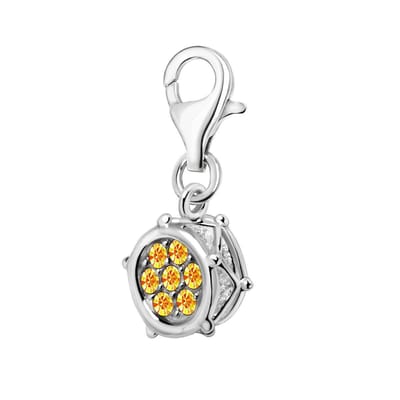 Quiges – 925 - Zilver – Charm - Bedel - Hanger - 3D Gele Zirkonia Trommel - met – sterling - zilver - karabijnslot - geschikt - voor - Bedelarmband HC358