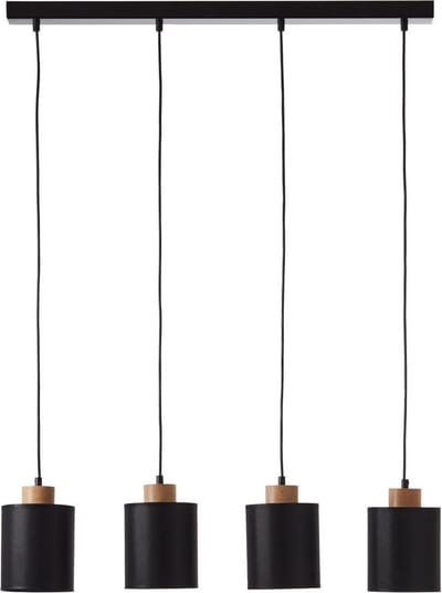 BRILLIANT lamp, Vonnie hanglamp 4-vlammen zwart/houtkleurig, metaal/hout/textiel, 4x A60, E27, 25W, normale lampen (niet meegeleverd), A++